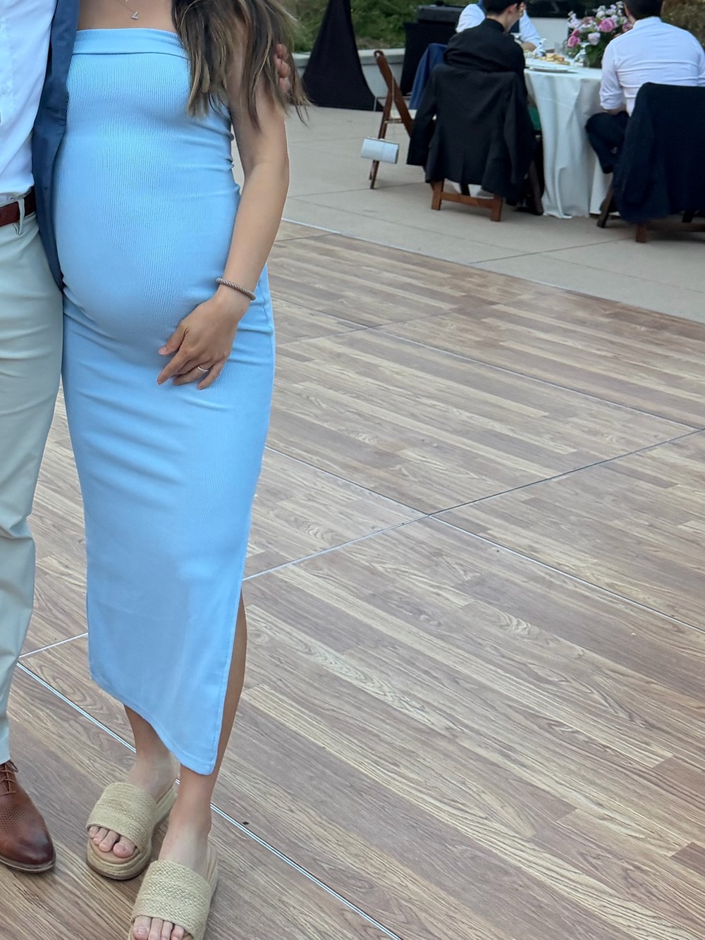 Light Blue Strapless Midi Dress bump friendly
